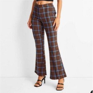 Future Collective Mid-Rise plaid Flare Pants Women Size 4